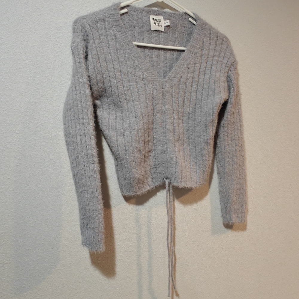 NWOT Wool Princess Polly Sweater Medium Jumper Over Sized Cropped Gray - Picture 2 of 5